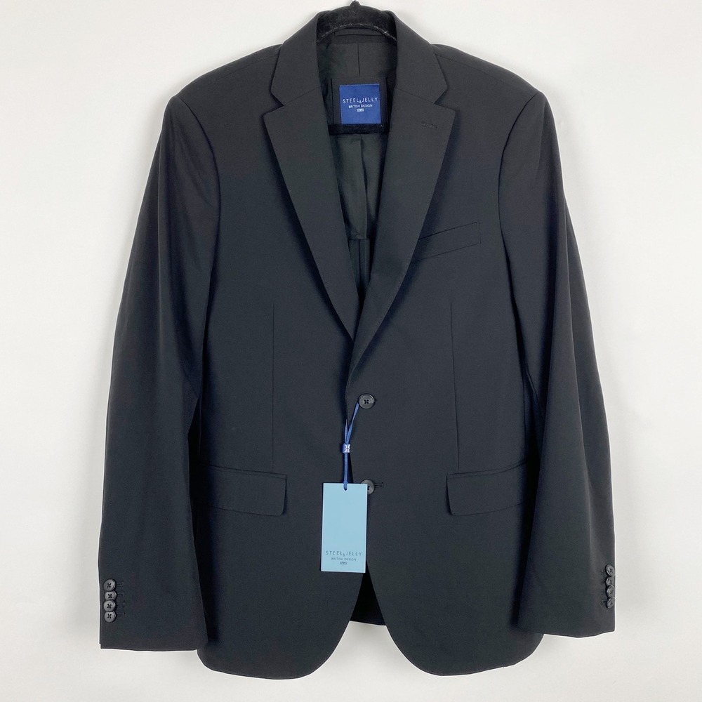 Steel & Jelly Black Stretch Tech Two-Button Blazer Sports Coat Mens 42 NEW